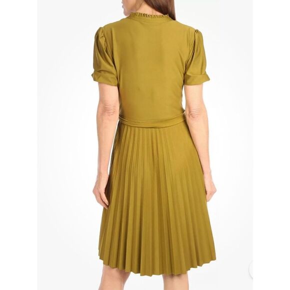 Sharagano Pleated Short Sleeve Dress Size 6 Spanish Olive New - Picture 6 of 9